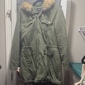 Joe Boxer Olive Utility Jacket with Faux Fur Trim